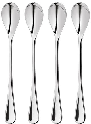 Robert Welch RW2 Bright Long Handled Spoon, Set of 4. Suitable for Latte, jam and ice Cream. Made from Stainless Steel. Dishwasher Safe.