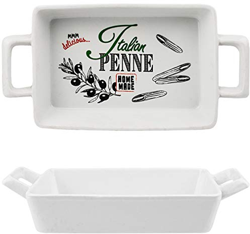 alles-meine.de GmbH kleine Auflaufform/Ofenform - Italian Penne - Porzellan/Keramik - rechteckig/eckig weiß - 15 cm - Gratinform - Lasagneform/Nudelgratin - Backform - Ku..