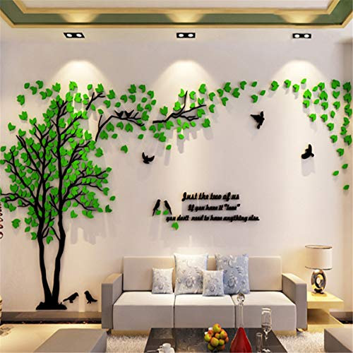 Wandtattoo Baum 3D DIY Wall Stickers Wandaufkleber Wandtattoo Wohnzimmer Schlafzimmer Family Wandsticker für Treppen Halle (Grün Links,L-300 * 150cm)