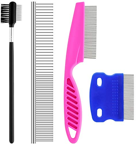 Pets Grooming Comb Kit for Small Dogs Puppies For Tear Stain Remover, 2-in-1 with Round Teeth to Remove Knots Crust Mucus