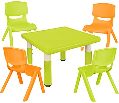 alles-meine.de GmbH Sitzgruppe für Kinder - Tisch + 4 Kinderstühle - Größen & Farbwahl - hell grün - höhenverstellbar - 1 bis 8 Jahre - Plastik - für INNEN & AUßEN - Kindertisch ..