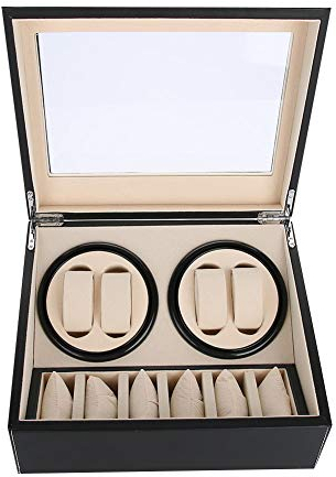 Scatola Carica Orologi Automatica, Scatola Tempo, Scatola Porta Orologi in Pelle PU, Scatola Carica Orologi Rotante 4 + 6 Griglie Scatola Portaoggetti per Orologi Scatola Portagioie(Black)