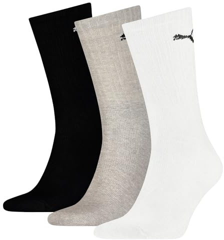 PUMA unisex Sportsocken Tennissocken Freizeitsocken Sport Crew 7312 12 Paar, Farbe:Mehrfarbig, Menge:12 Paar (4x 3er Pack), Größe:43-46, Artikel:-325 white / grey / black