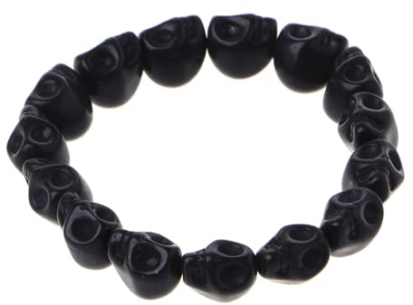 XIGAWAY Tibetisches Gebetsarmband mit mehrfarbigen Totenkopf-Perlen, handgefertigt, Stretch-Armband Modeschmuck, Stoff,
