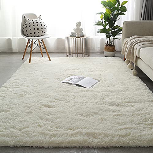 Grand tapis moderne à poils longs, antidérapant, doux au toucher, en fausse fourrure, pour salon, chambre à coucher, canapé, chambre d'enfant - 160 x 200 cm - Beige