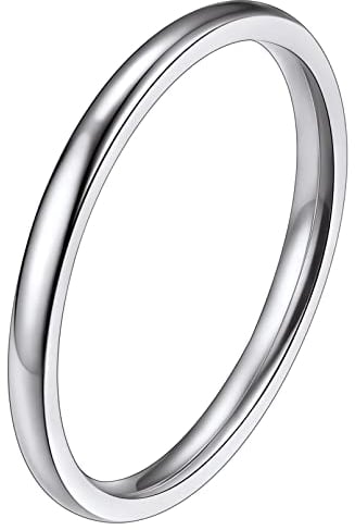 FaithHeart Edelstahl hochgepoliert Vorsteckring für Damen Mädchen 2mm Stapelring Bandring Ehering Verlorbungsring Trauring für Hochzeit Party