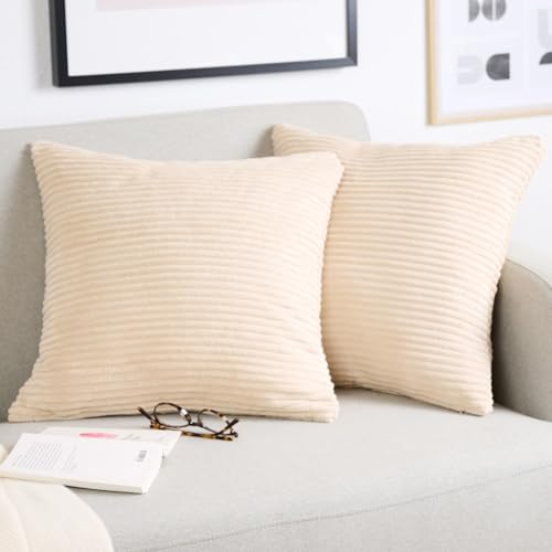 Blumtal 2er Set Kissenbezug 60x60 cm Beige – Kord Kissenhülle mit verstecktem Reißverschluss, weiche Cord Kissenbezüge - für Deko-Kissen Polster Sofakissen Zierkissen & Couchkissen