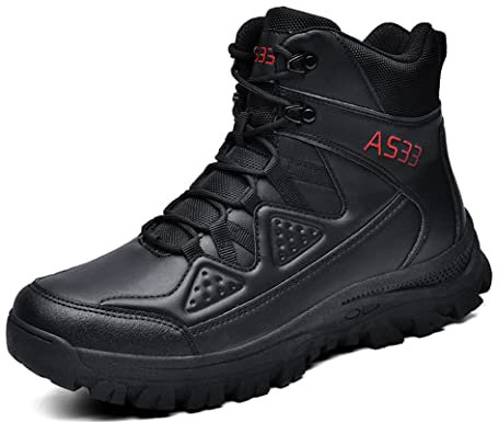 IYVW AS33 703 Mittelhohe Vollleder Combat Boots Einsatzstiefel Kampfstiefel Security Bundeswehr Armee Wanderhalbschuhe Schwarz 39EU