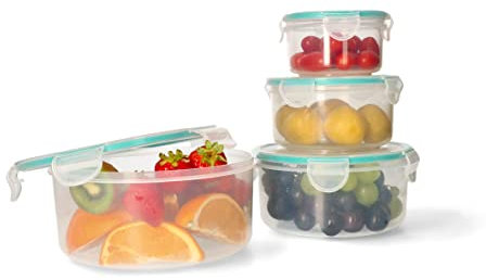KOTARBAU® 4 x Recipientes de plástico para comida 0,4L; 0,8L; 1,5L; 2,3L, Fiambrera, Bote redondo, Contenedor, Tupper para almacenamiento de alimentos, Taper de plástico con cierre hermético, 4 uds