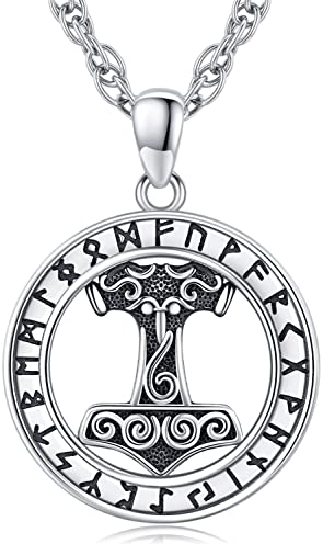 Friggem Collana con Ciondolo Martello di Thor in Argento Sterling 925 Ciondolo Mjolnir Talismano Vichingo Gioielli Regali per Uomo Donna (A-Collana Martello di Thor)