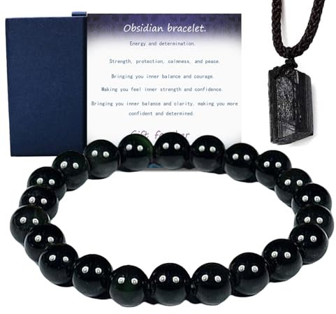 Mos kevin 2Piece Obsidian Healing Crystal Yoga Bracelet, black tourmaline bracelet Original Pendant Tourmaline, self-confidence and courage to Enhance your style and happiness.