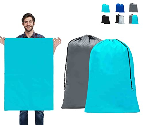 Dmjia® 2 Stück Wäschesack Reise 60 x 90 cm, Wäschebeutel Schmutzwäsche Große Kapazität, Wäschebeutel Reise mit Kordelverschluss, Stoff 120L Schmutzwäschebeutel (Hellblau & Grau)