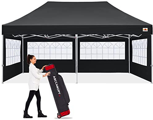 ABCCANOPY 3 x 6M Ez Pop Up Gazebo Canopy Commercial Tents Market stall with 4 Removable Sidewalls and Roller Bag Bonus 4 Weight Bags. (Black)