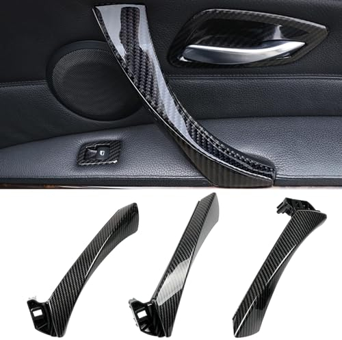 TTCR-II 3 Kit Compatible avec Poignée de Porte Arrière Gauche Intérieure bmw Série 3 E90 E91 E92 E93 Poigner de Porte Droite E90 E91 E92 E93 Poignée Intérieure+ Couvercle Extérieur-Fibre de Carbone