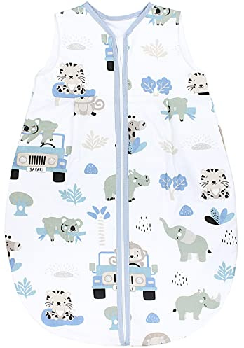 TupTam Baby Sommer Schlafsack 0.5 TOG aus OEKO-TEX zertifizierten Materialien, Farbe: Zoo Blau, Größe: 80-86