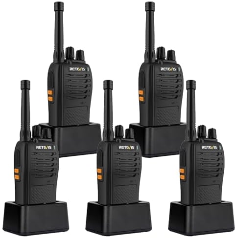 Retevis RB668 Walkie Talkie Rechargeable, Professional Walkie Talkies for Adults PMR446, LED Flashlight, Emergency Alarm, H777 New Version, VOX, 2 Way Radio for School, Store, Logistics (Black,5 Pcs)
