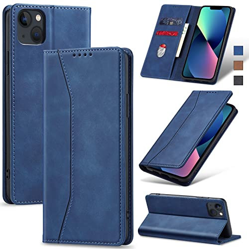 Jasonyu Cover per iPhone 13 Flip Custodia in Pelle PU, Cover a Libro Portafoglio, Funzione Supporto, Magnetica, Slot Schede, TPU Bumper Caso Custodia per iPhone 13 (Blu)