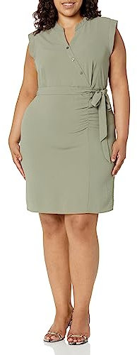 DKNY Damenkleid mit Flügelärmeln und V-Ausschnitt, Oliv/Blatt für mich (Leaf It to Me), 46