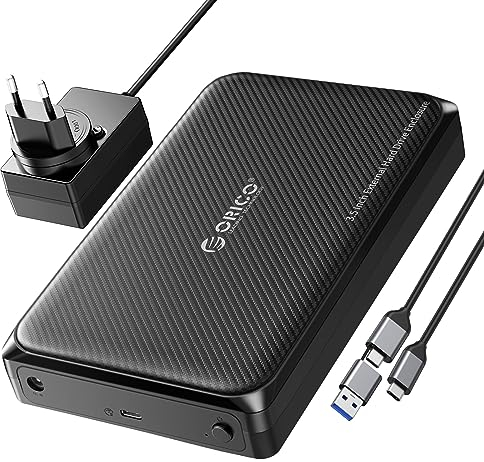 ORICO Festplattengehäuse 3,5 Zoll, USB C Werkzeugloses Externes Gehäuse für 3,5, 2,5 Zoll SATA HDD/SSD Maximal 20TB, Unterstützt USB C und A Geräte, UASP, mit 12 V/ 2A Netzteil. (DDW35)