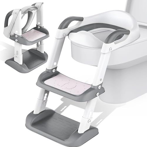 NCKIHRKK Riduttore WC per Bambini Con Scaletta, Portatile Riduttore Water, Rialzo Gradini Toilette e Sedile per Vasino, Pedana Antiscivolo, Riduttore WC Portatile Pieghevole per Bambini, per V, U, O