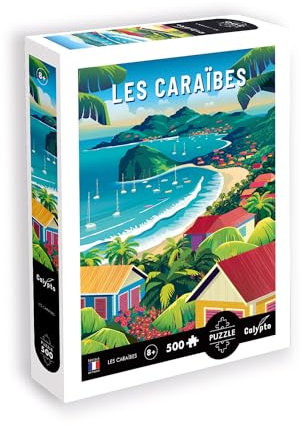 Calypto 3907300 Karibik, 500 Teile Puzzle mit Soft-Touch, farbenfrohes Puzzlemotiv mit samtiger Oberfläche inkl. Puzzleposter, für Erwachsene und Kinder ab 8 Jahren, Grafikpuzzle, Küste, Urlaub