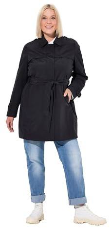 Ulla Popken Damen große Größen Übergrößen Plus Size Trenchcoat, A-Linie, Hemdkragen, Bindegürtel schwarz 42+ 816108100-42+