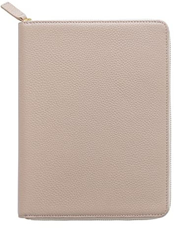 Moterm Reißverschluss-Lederhülle für A5-Notizbücher - passt für Hobonichi Cousin,Stalogy und Midori MD Planer(Kiesel-Taupe)