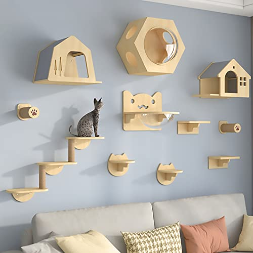 Katze Wandelement, Katzen Kletterwand Set, Wandmontierte Katzenmöbel und Katzensitzstangen für Wände, Katzenspielzeugregal zum Klettern, Schlafen und Spielen, Katzenspielplatz (Size : Style 5)