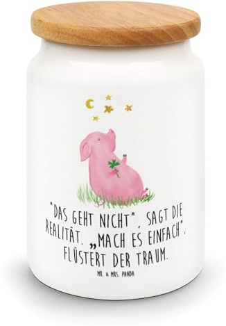 Mr. & Mrs. Panda behälter Schwein Glück - Geschenk, Lustige Sprüche, Glücksbringer, Kaffeedose, Dose, Sterne, gebäckdose, Vorratsdose, Keksdose, Teedose, Schweinchen, Ziele, Motivation