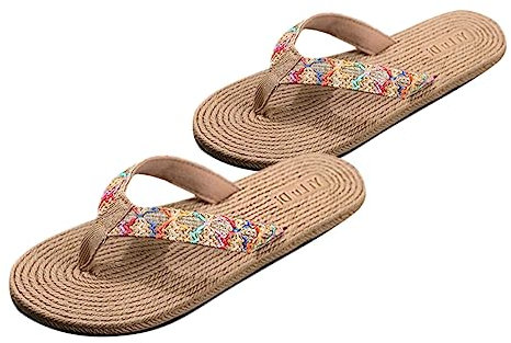 GALPADA Tongs De Plage Pour Femme Imitation Paille Sandales Été Plates Et Antidérapantes Pantoufles Légères Et Confortables