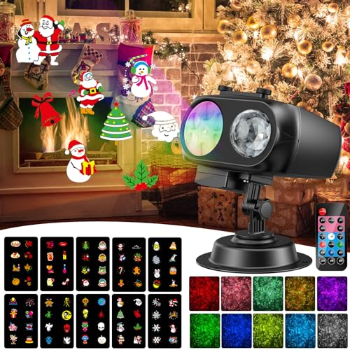 YAZEKY LED Projecteur de Noel Exterieur 2 en 1, Lampe de Projection Noel Exterieurr Intérieur avec 10 Diapositives avec 8 Motifs et 10 Couleurs Océan, Télécommande pour Décoration Noël, Fête