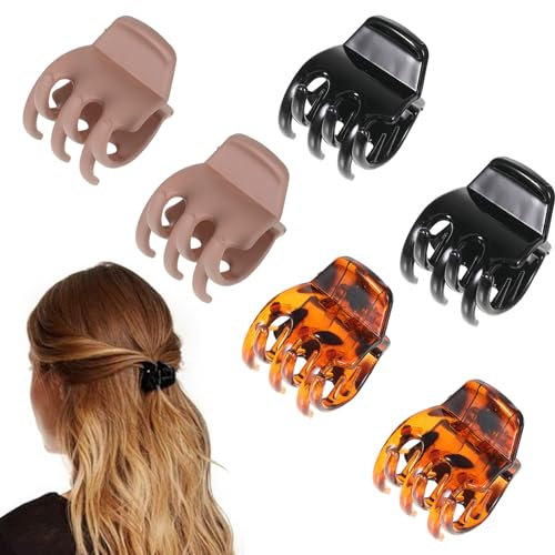 6 Pinzas Para el Pelo de Garra de Tamaño Mediano Pinzas Para Garras de Pelo Para Mujer Mini Pinzas Pelo Horquilla Antideslizante Para Cabello Grueso y Fino (Marrón, Negro, Color de pasta de frijol)