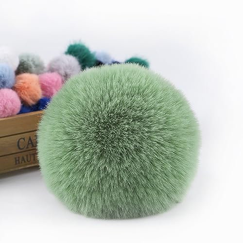 12 Stück Kunstfell Pompon Fellbommel 10cm Faux Fuchspelz Fellbommel Flauschig Plüsch Bälle Set zum Basteln Kunstpelz Pom Pom Ball für Damen Mädchen Tasche Mützen Anhängern Dekoration -Grün#