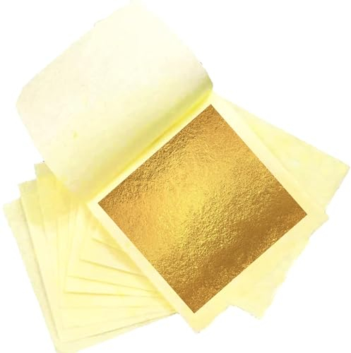 SovZovy 24 Karat Echte Blattgold,4, 33 x 4, 33 cm, Pack er Blattgoldblätter für Torten, Schokolade, Kunst und Handwerk, Gesichtsmasken und Nagelkunst, Backen, Torten Dekorfolie (20psc)