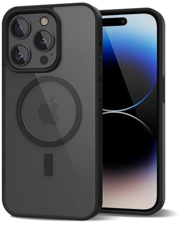 oakxco for iPhone 14 Pro Case Clear Magnetic Compatible with Magsafe, Thin Slim Transparent Non Yellowing, Hybrid Soft Silicone Bumper & Hard Plastic Protective Cover for Women, Black