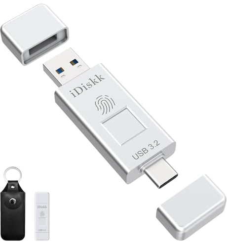 iDiskk USB3.2 512GB Fingerabdruck Solid State USB Flash Drive 500MB/s, Fingerabdruck-Verschlüsselung Typ C USB Gen 2 Photo Stick für iPhone 15 Serie/Android Telefon/PC/Mac