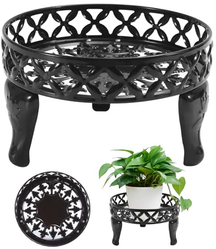 Black Rustproof Metal Plant Stand - 5.9'' Tall, 9.8'' Round Modern Iron Art for Indoor/Outdoor Floor