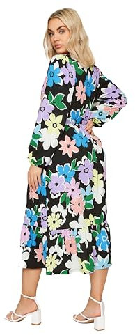Yours Curve Floral Print Long Sleeve Textured Wrap Dress - Women's - Plus Size Curve Black