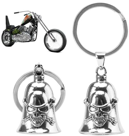 DAKLUNAR 2 Stück Guardian Bell Motorrad Glöckchen, Edelstahl Motorrad Glocke Glücksbringer, Fahrradglocke, Schutzglocke Engel Reitglocke, Glücksbringer Schlüsselanhänger Geschenke für Änner (Style-B)