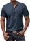 YawYews Mens Henley T-Shirts Short Sleeve T Shirts Cotton Casual Vintage Summer Button Fashion Tops for Men Blue 3XL
