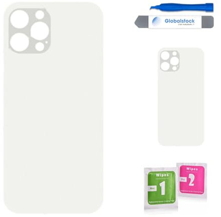 Globalstock Vitre arrière de Cache Batterie Remplacement - Coque Cache Batterie Compatible pour iPhone 12 Pro Blanc + adhésif et Kit Outils