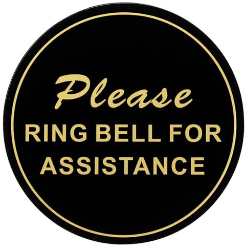 PATIKIL Please Ring Bell For Assistance Sign, 4ODx0.12T Self-Adhesive Warning Sign for Business Home Door Wall Window Office Entrance, Black Board Gold