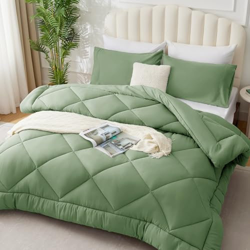 WAVVE Bettdecke 200x200cm Ganzjahresdecke 4 Jahreszeiten, Steppdecke 300gsm Mikrofaser 200x200 cm, Super Weiche Zudecke Schlafdecke Atmungsaktive 200 x 200 Grün