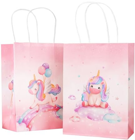 10pz Sacchetti Regalo Compleanno Bambini Unicorno in Carta con Manici, Sacchetti Bustine Regalini Fine Festa Compleanni Gadget Caramelle Festa (Unicorno)