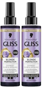 Gliss Express-Purple-Spülung Blonde Perfector (2x 200 ml), Haarspülung zum Sprühen für natürliches, coloriertes & gesträhntes blondes Haar, mit Föhnschutz & UV-Filter