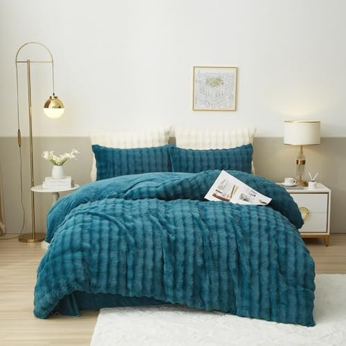 Luowei Plüsch Bettwäsche 155x220 Winter Warm Blau Kuschelige Flauschig Bettwäsche Luxus Wende Bettbezug mit Reißverschluss und 2 Kissenbezug 80x80cm