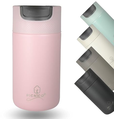 Picnico Kaffeebecher to go - Thermobecher mit Drehverschluss - 400ml - auslaufsicher - spülmaschinenfest (Powder Rose)