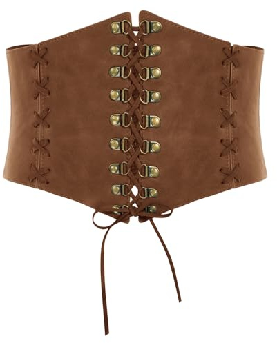 SCARLET DARKNESS Damen Gothic Taillengürtel Elastischer Bund Unterbrust Corsage Schnürgürtel Kamel Breiter L