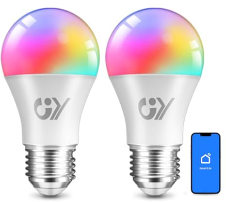 GY Bombilla Inteligente E27 Bluetooth Mesh - 6.5W 1050LM RGB 2700K-6500K Regulable - A60 Bombillas Led Controladas por Smart Life, TUYA (2 Unidad)