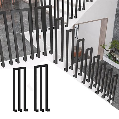 Außentreppe Handlauf für Treppen Schwarz Schmiedeeisen Leitplanke Geländer Quadratisch Seitlich Montiert Design für Gartenhäuser Terrassendielen Terrasse Balkon Innen/Außenbereich 2 Stück (M-Form)